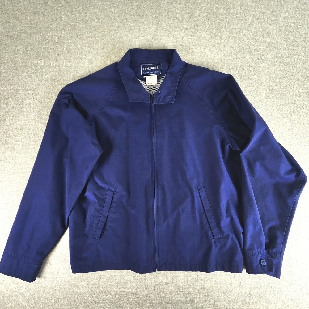 Vintage Network Jacket Mens Large Blue Windbreaker Harrington Full Zip Mesh Line